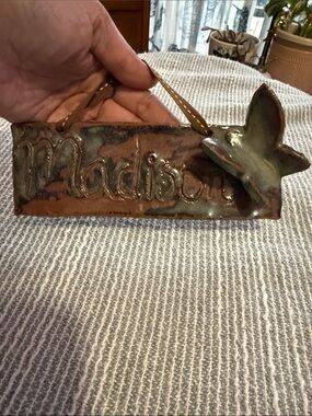 Madison Ceramic Wall Plaque with Butterfly - Green and Brown Glaze